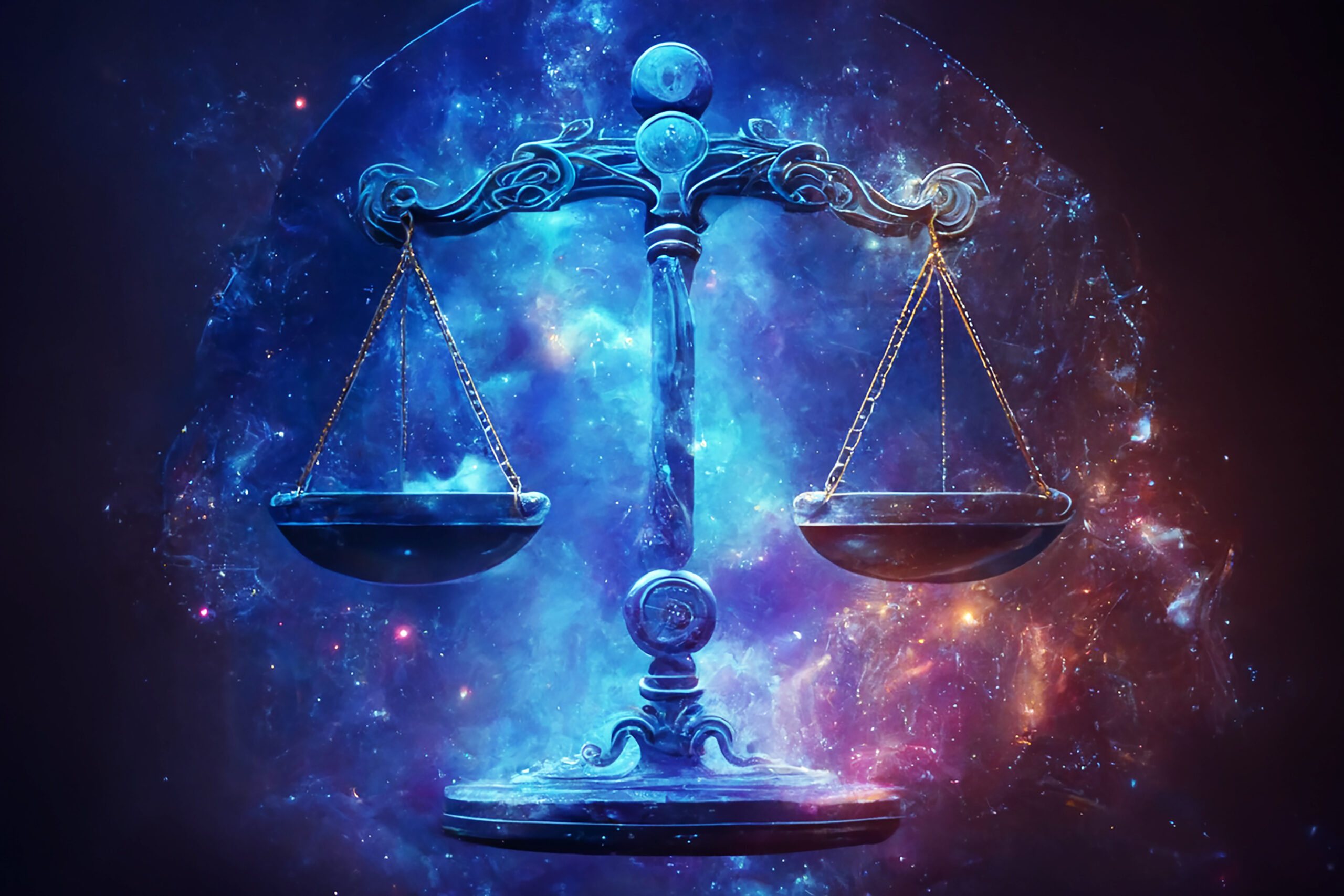 New Moon October 2026 — the scales of Libra under a dark new moon sky
